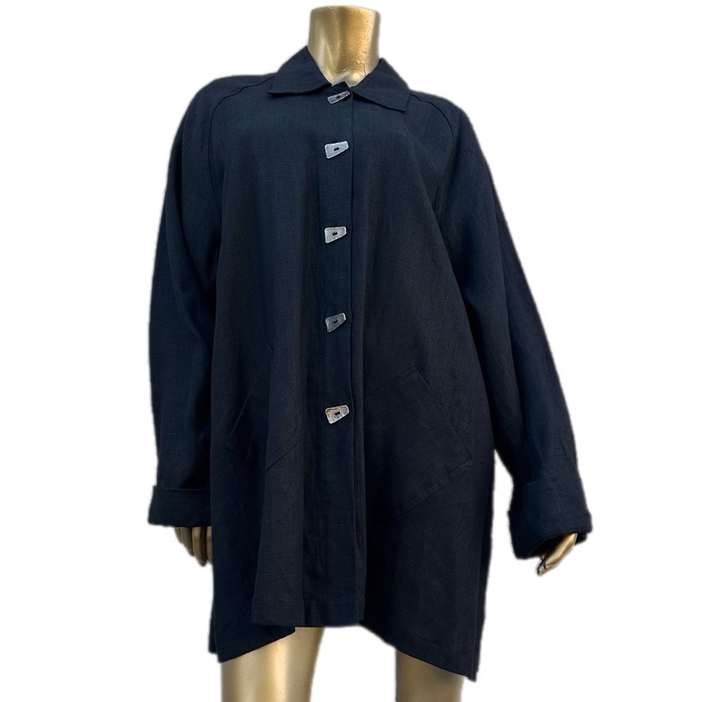 Vintage Nannette Keller 100% linen hammered metal button-down tunic/jacket 2X
